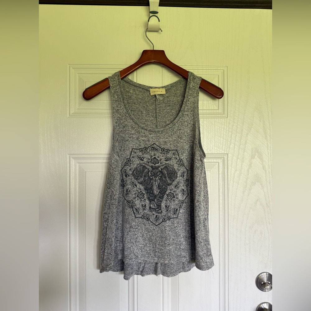 2 for $10 sale: Enough about us knit Tank Top grey with elephant- M